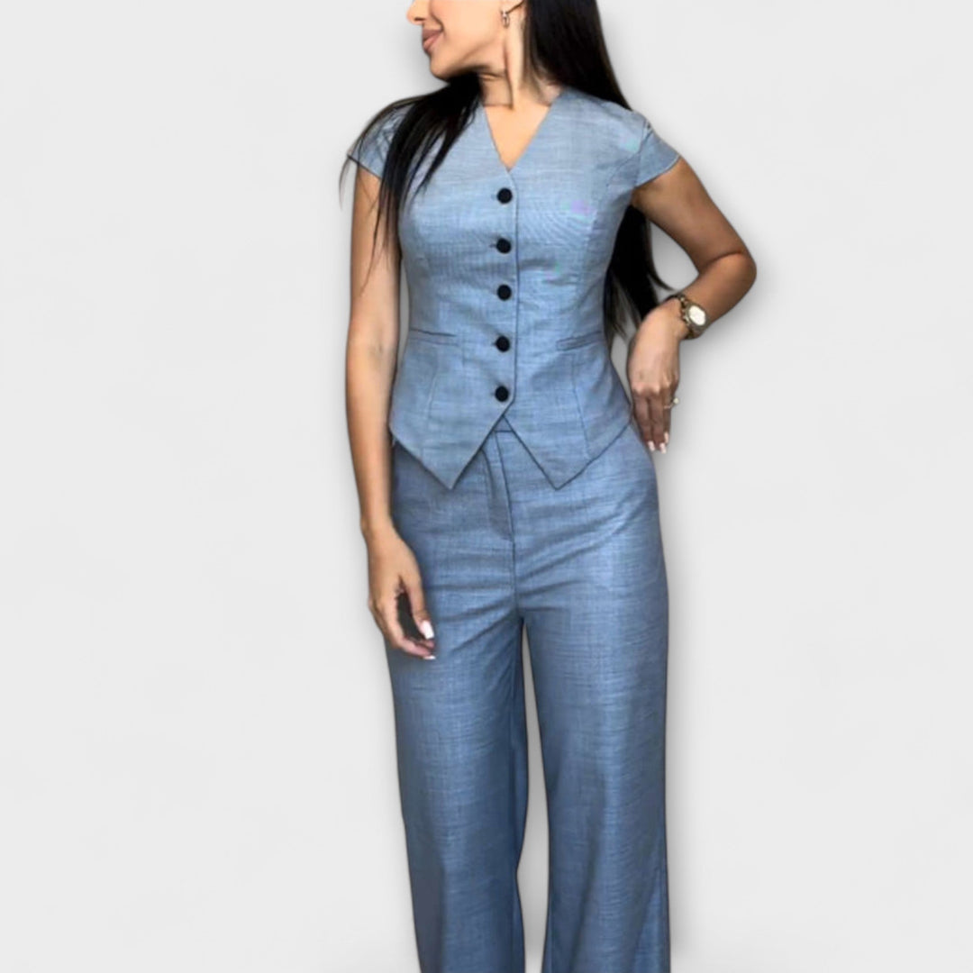 Ivy – Chic V-Neck Top & Trouser Set