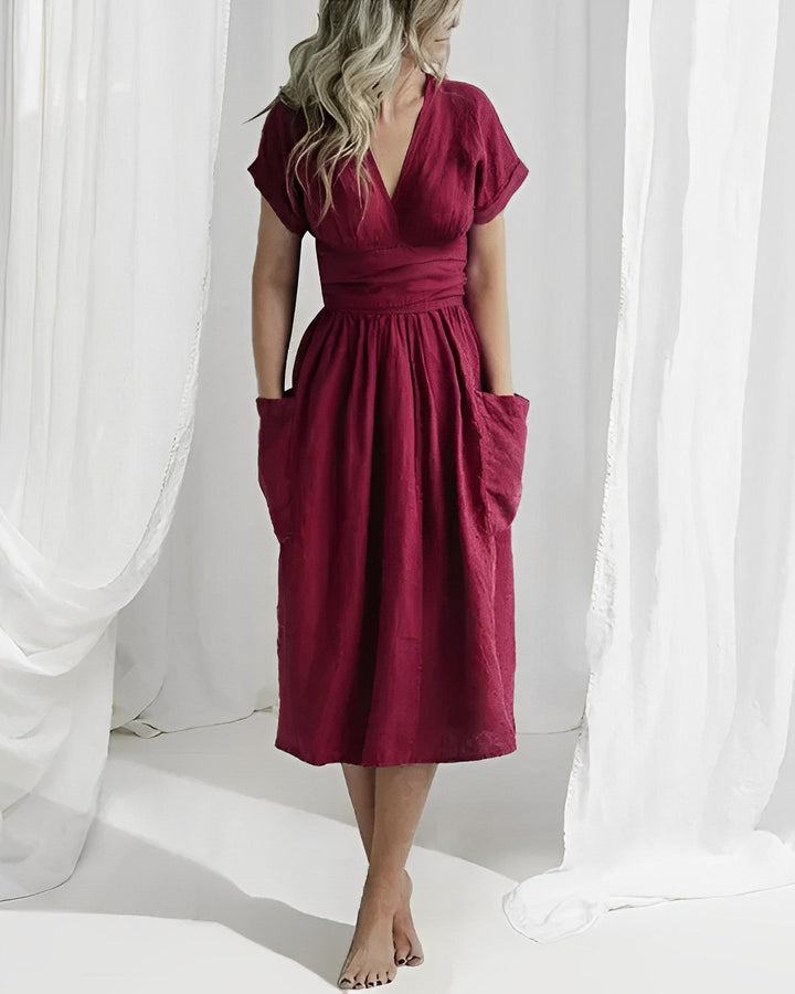 Ilse™ | Elegant Midi Dress with Belt & Side Pockets