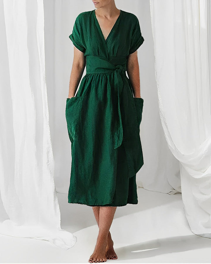 Ilse™ | Elegant Midi Dress with Belt & Side Pockets