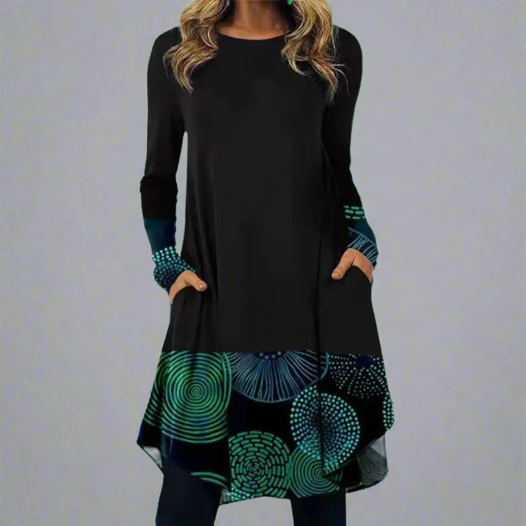 Ysolde | Fashionable dress with printed waistband made of premium fabric