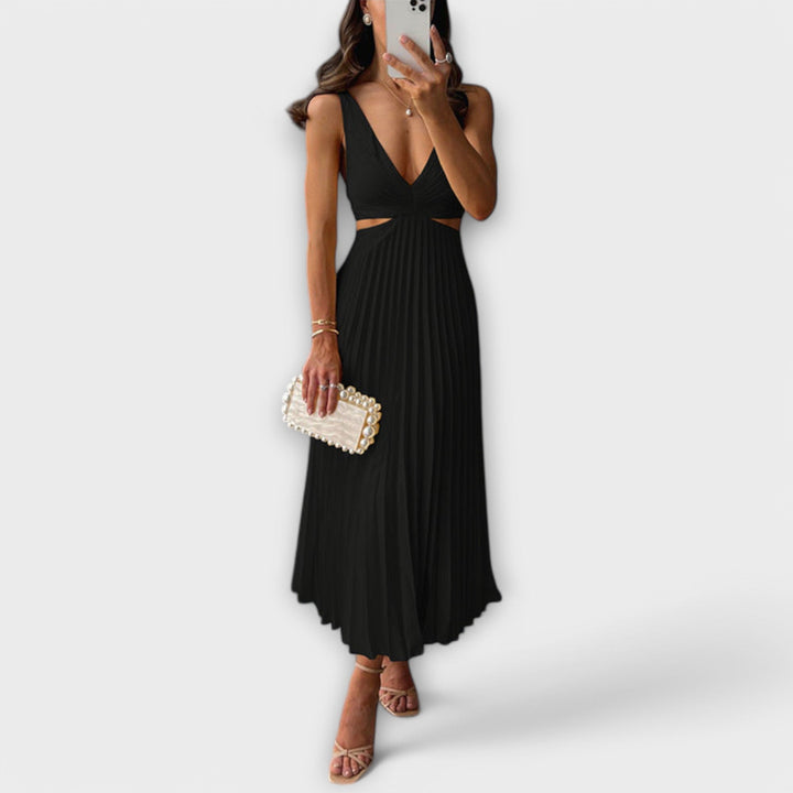 Isla – Elegant Pleated Midi Evening Dress