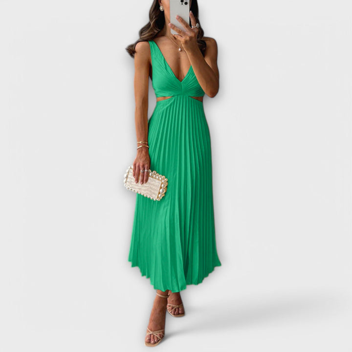 Isla – Elegant Pleated Midi Evening Dress
