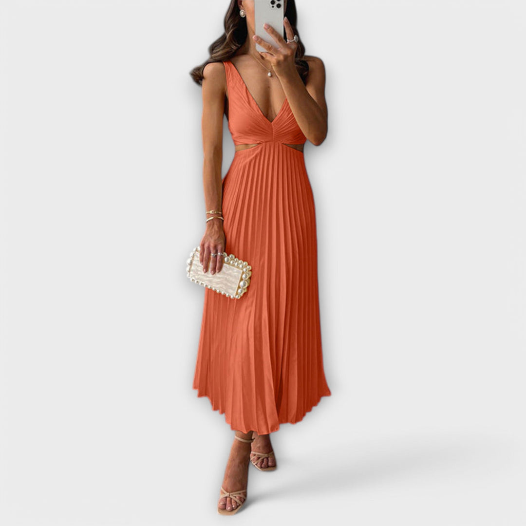 Isla – Elegant Pleated Midi Evening Dress