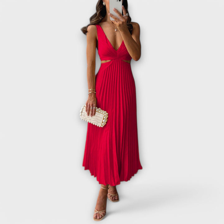 Isla – Elegant Pleated Midi Evening Dress