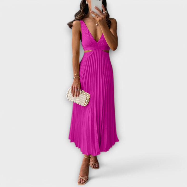 Isla – Elegant Pleated Midi Evening Dress