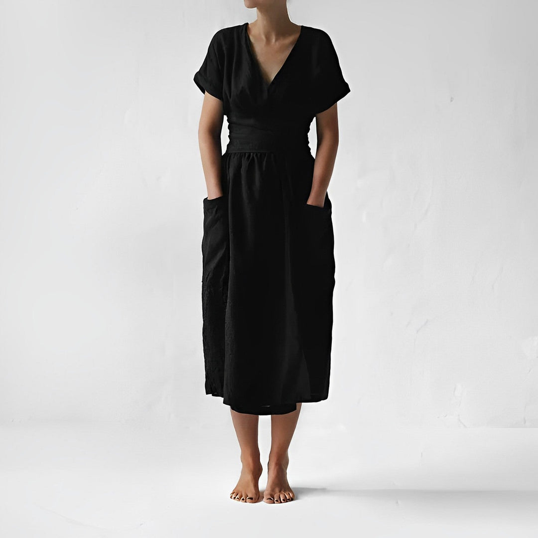 Ilse™ | Elegant Midi Dress with Belt & Side Pockets