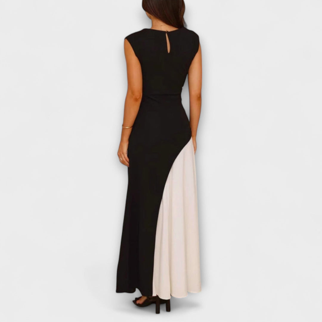 Isabel – Monochrome Colourblock Waist-Defined Dress