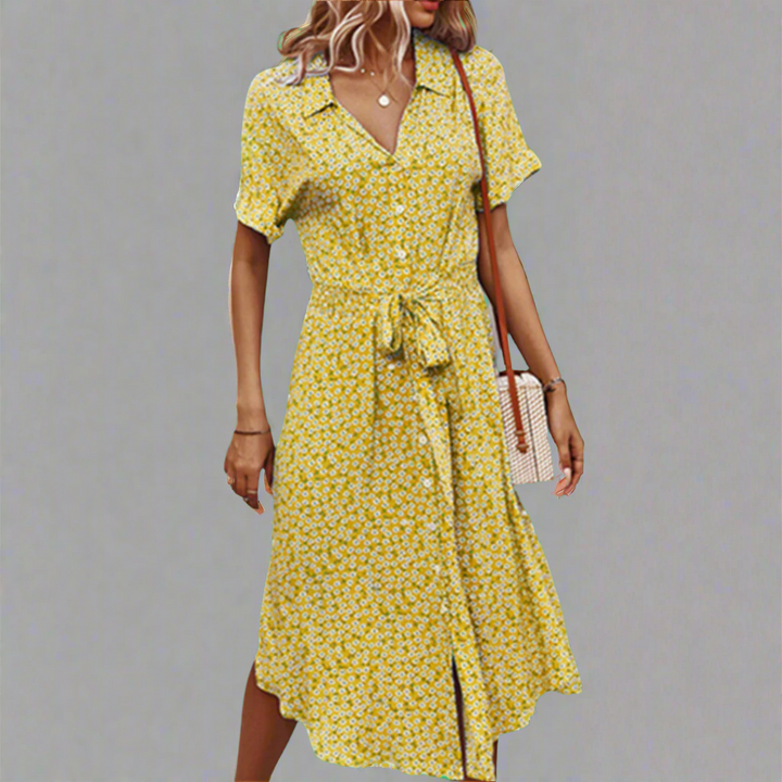 Marzeline | Summer dress with waist belt made of light premium cotton