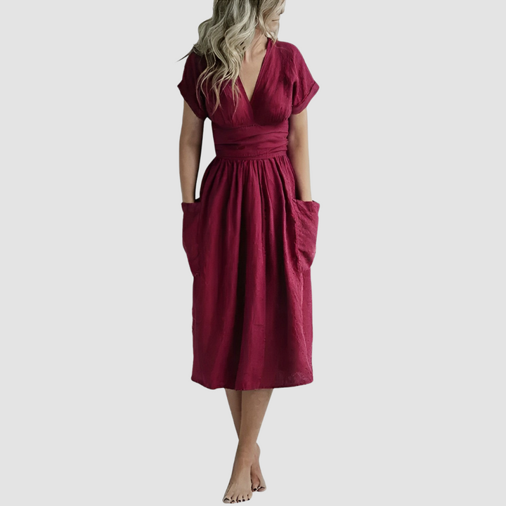 Ilse™ | Elegant Midi Dress with Belt & Side Pockets