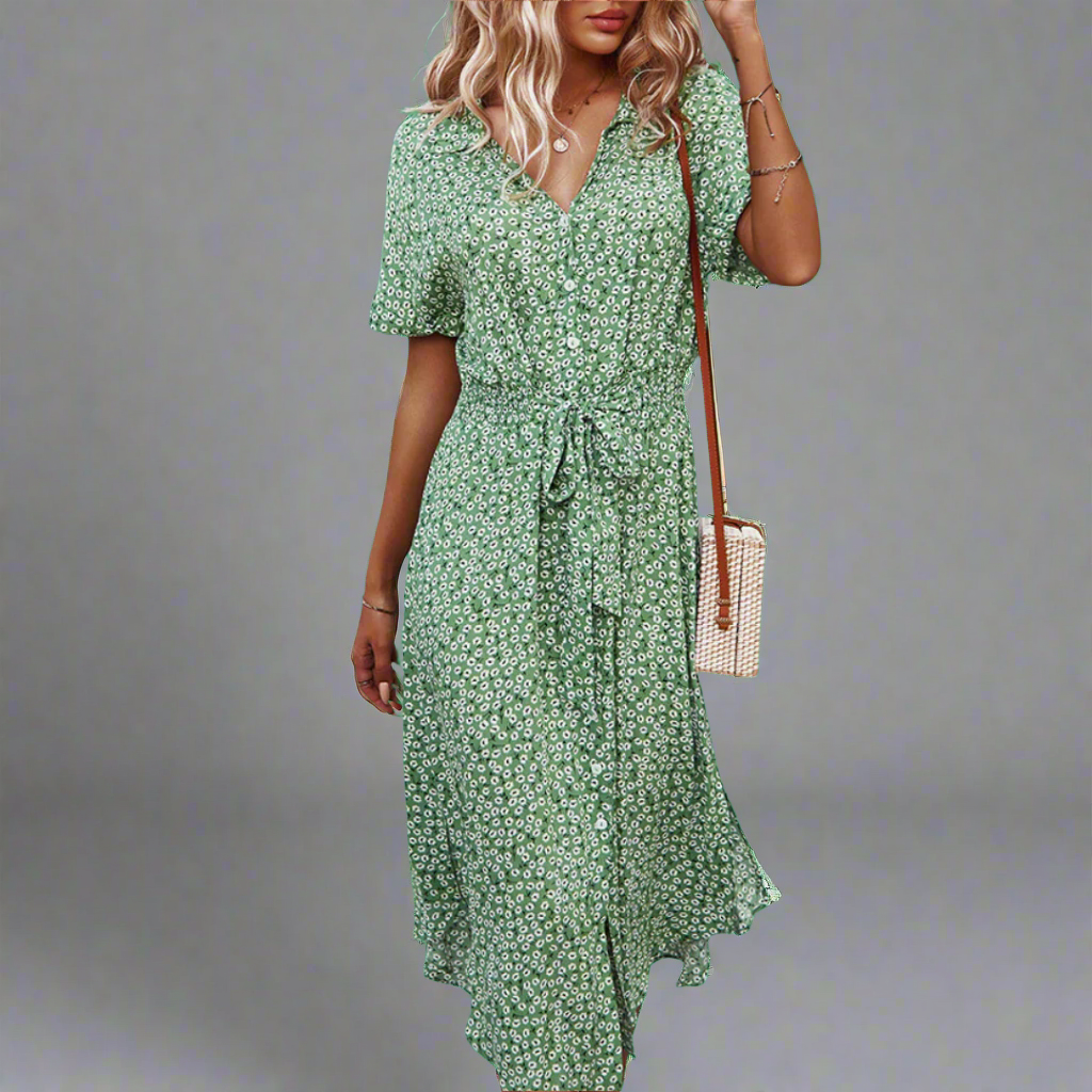 Marzeline | Summer dress with waist belt made of light premium cotton