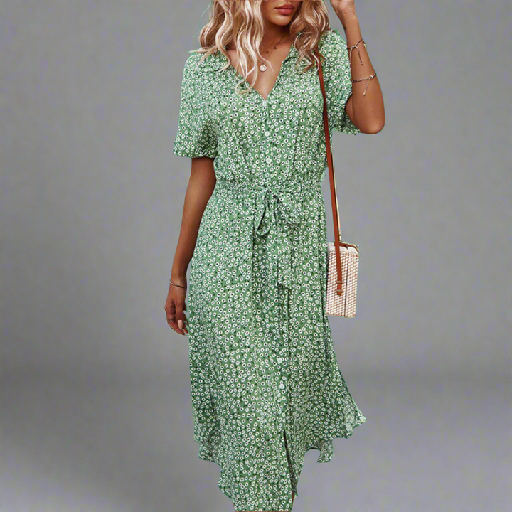 Marzeline | Summer dress with waist belt made of light premium cotton