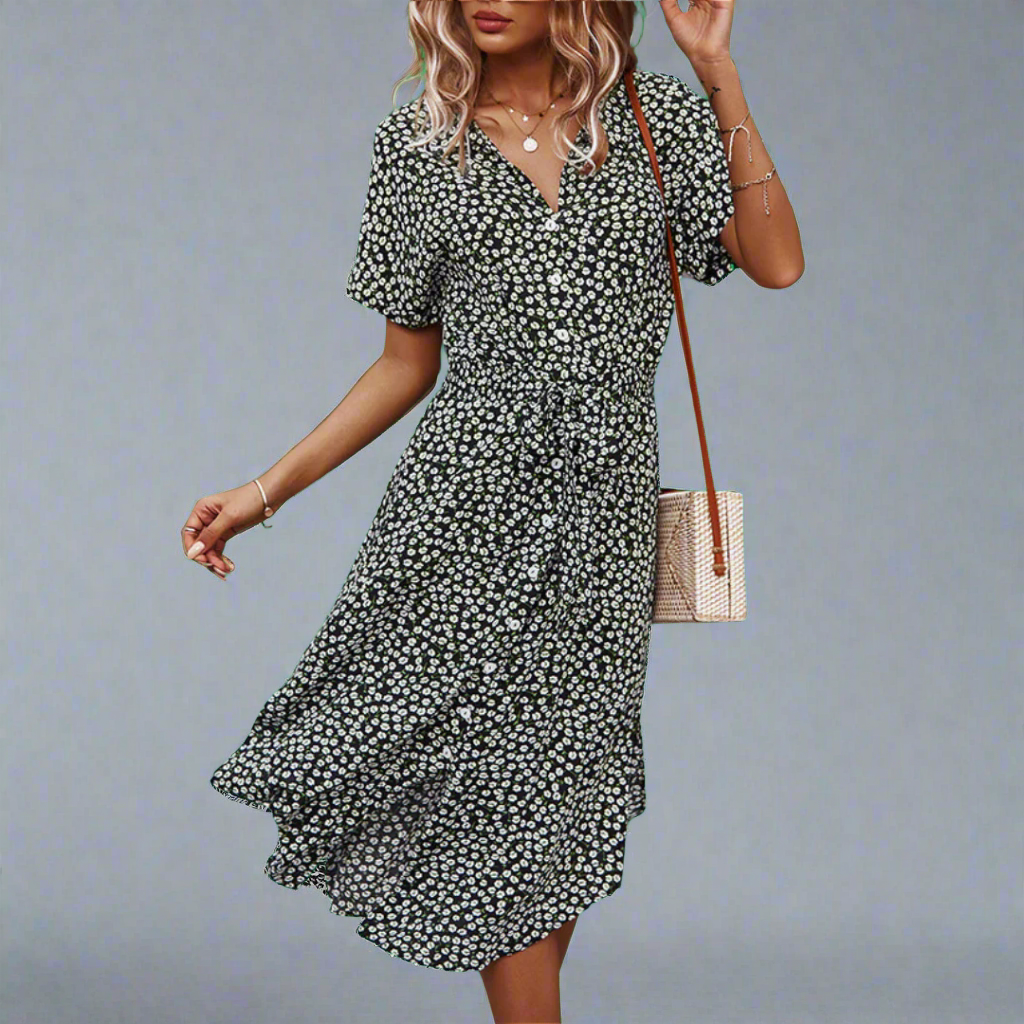 Marzeline | Summer dress with waist belt made of light premium cotton