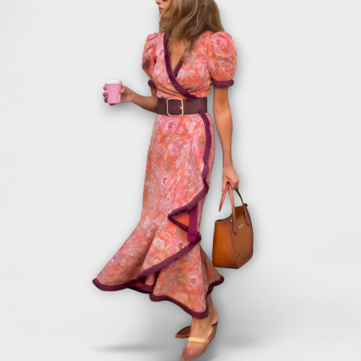 Rosalind – Elegant Pink Maxi Dress with Short Sleeves