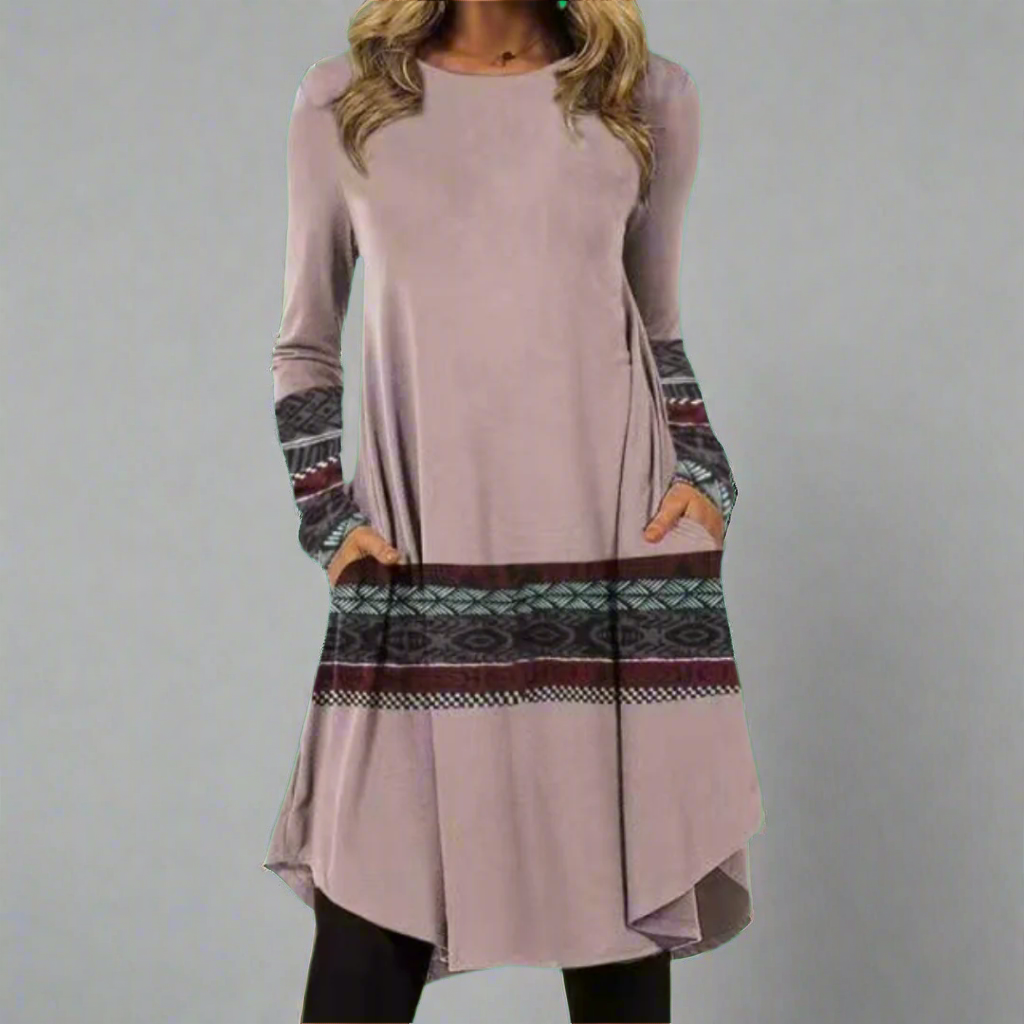 Ysolde | Fashionable dress with printed waistband made of premium fabric