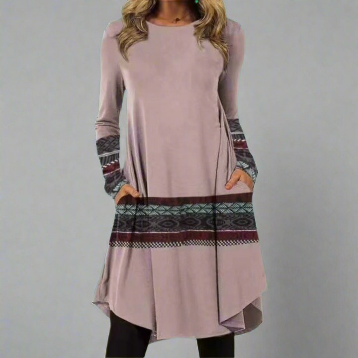 Ysolde | Fashionable dress with printed waistband made of premium fabric