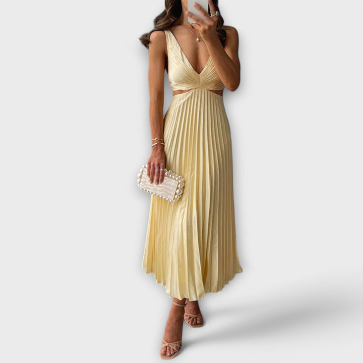 Isla – Elegant Pleated Midi Evening Dress