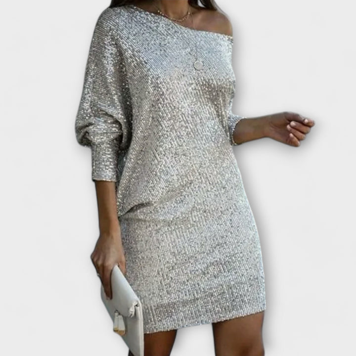 Sirva | Party dress with sequins and contrast