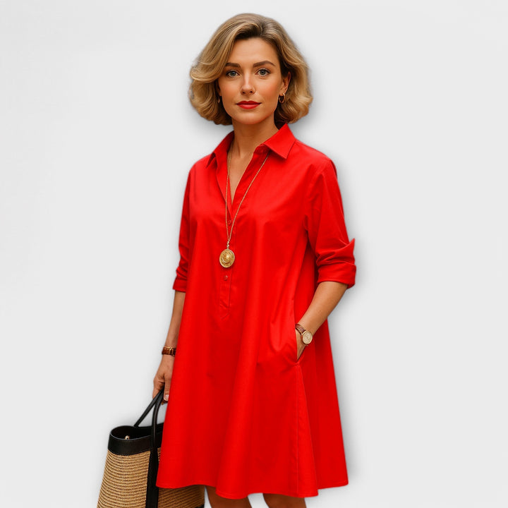 Sophie – Modern Shirt Dress with Collar & 3/4 Sleeves