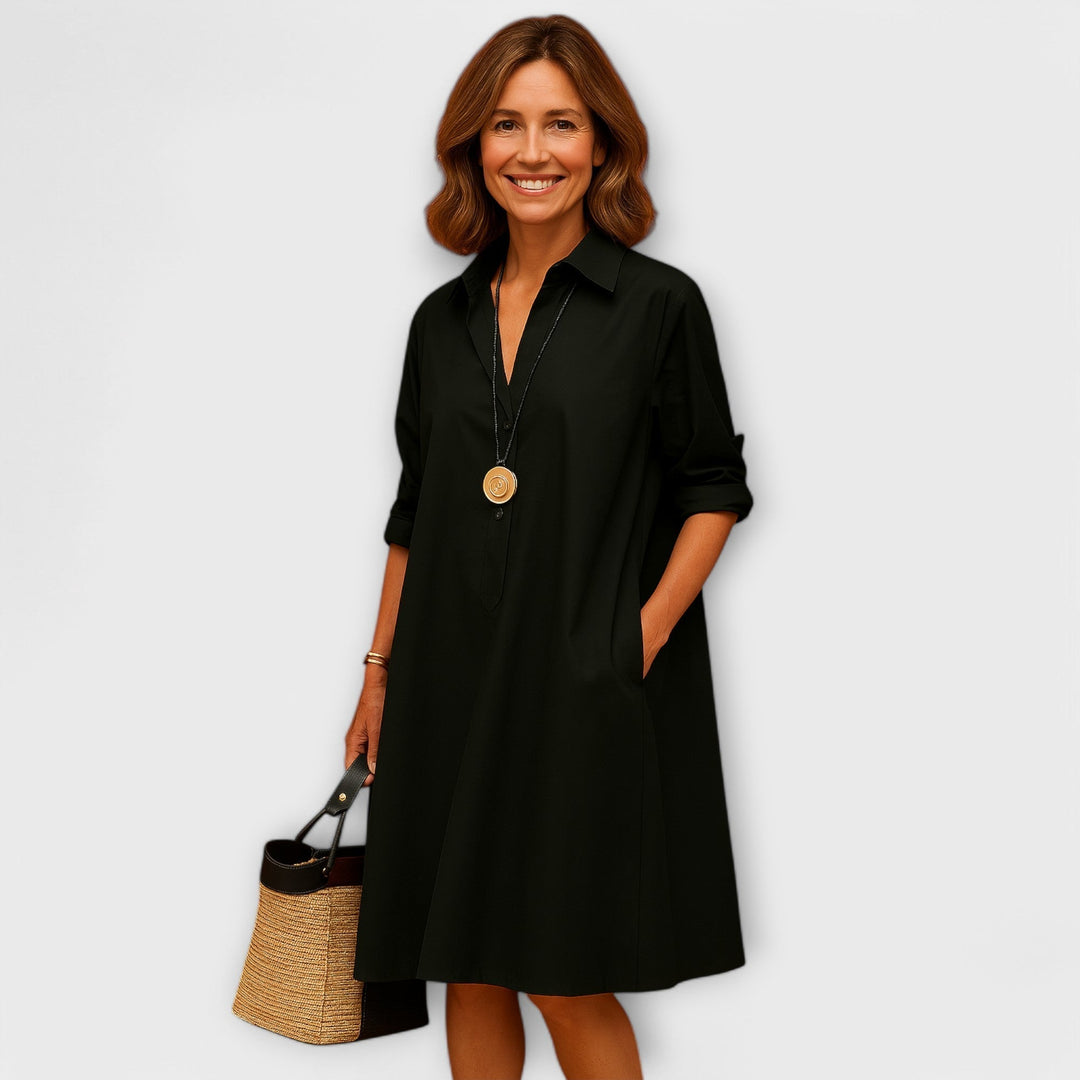 Sophie – Modern Shirt Dress with Collar & 3/4 Sleeves