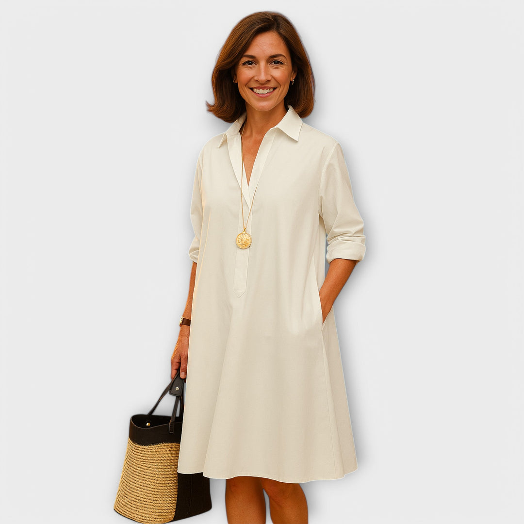 Sophie – Modern Shirt Dress with Collar & 3/4 Sleeves