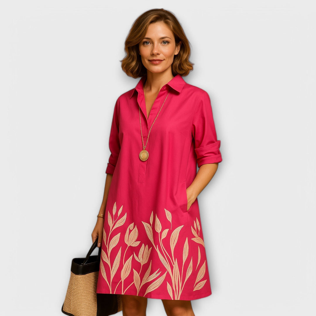 Sophie – Modern Shirt Dress with Collar & 3/4 Sleeves