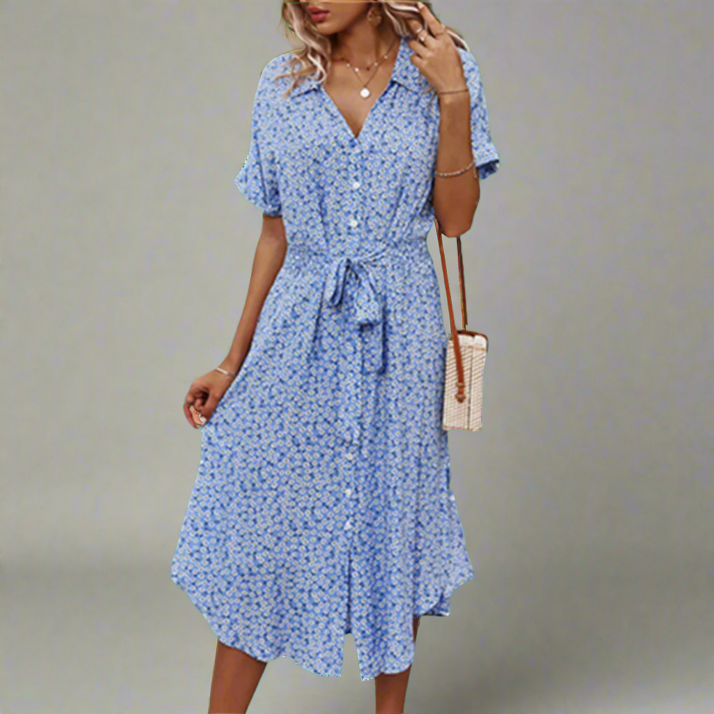 Marzeline | Summer dress with waist belt made of light premium cotton