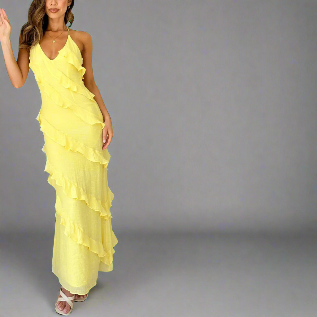 Sieglinde | Maxi dress in lemon made from airy premium viscose
