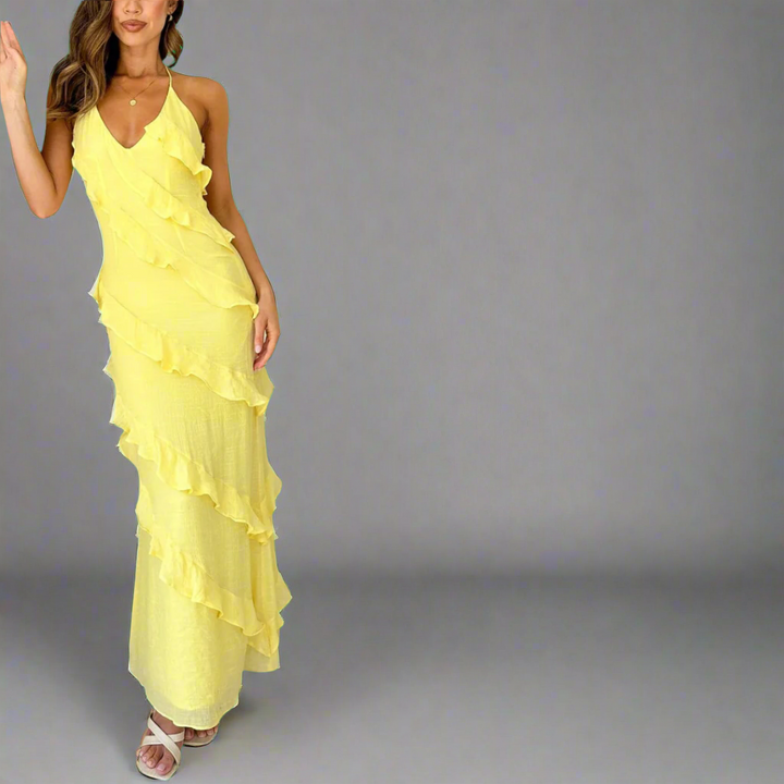 Sieglinde | Maxi dress in lemon made from airy premium viscose