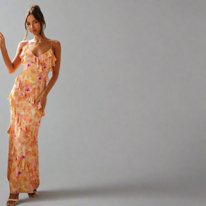Sieglinde | Maxi dress in lemon made from airy premium viscose