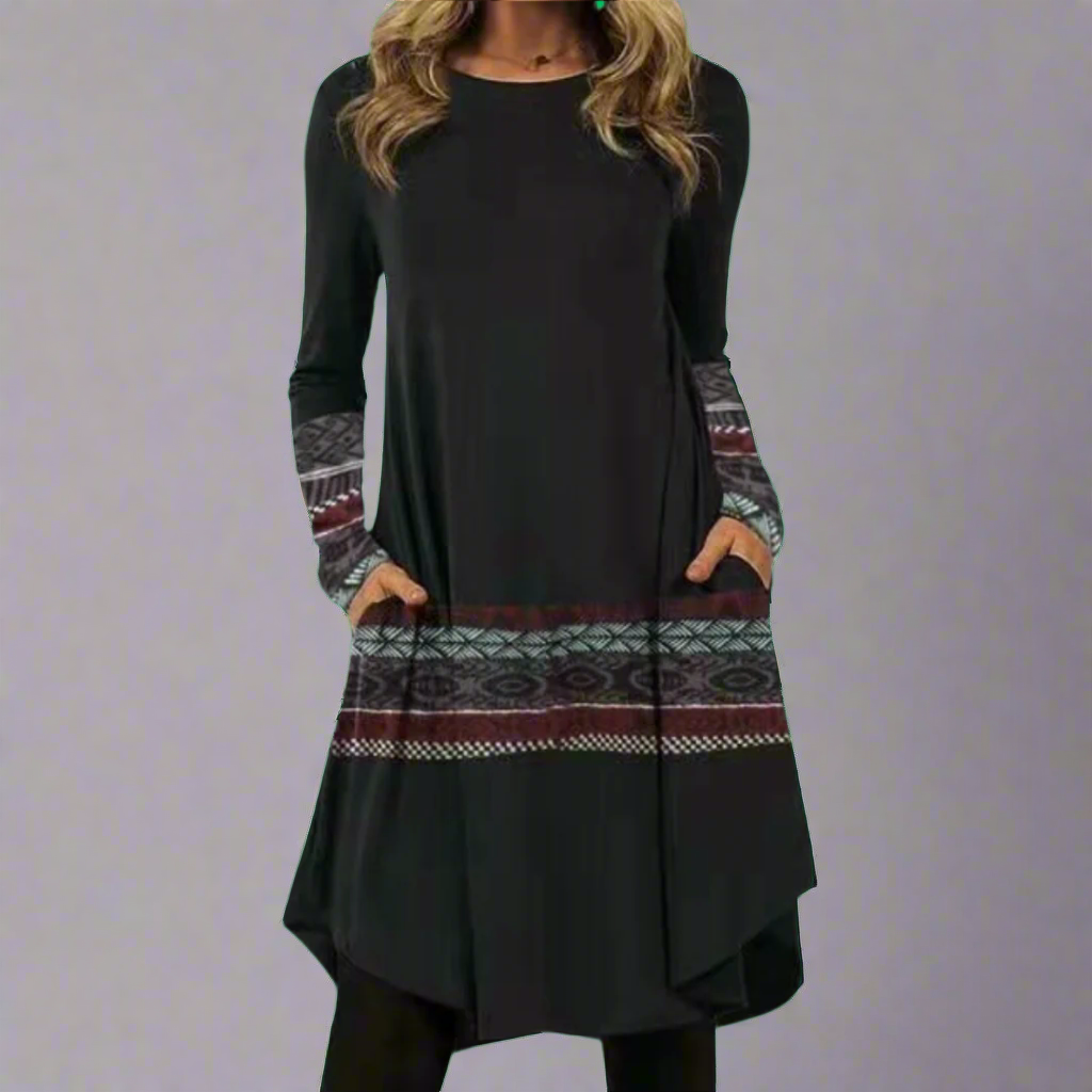 Ysolde | Fashionable dress with printed waistband made of premium fabric