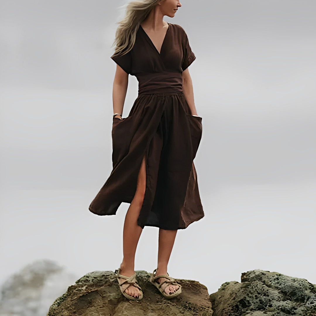 Ilse™ | Elegant Midi Dress with Belt & Side Pockets