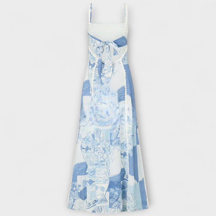 Teresa – Ric Rac Trim Linen Flared Maxi Dress