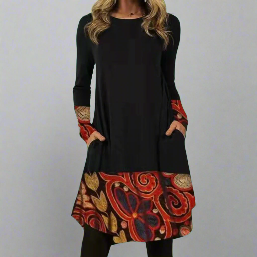 Ysolde | Fashionable dress with printed waistband made of premium fabric