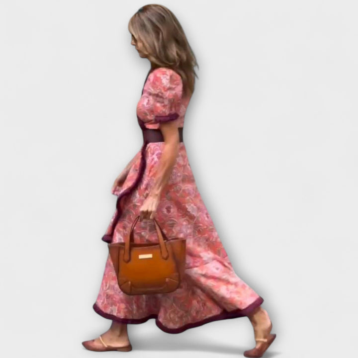 Rosalind – Elegant Pink Maxi Dress with Short Sleeves