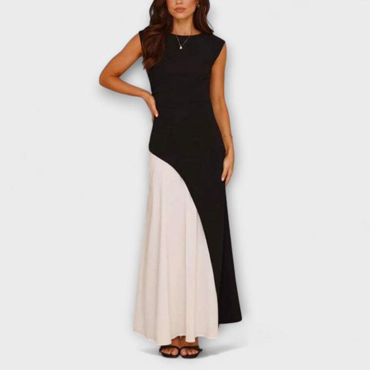Isabel – Monochrome Colourblock Waist-Defined Dress