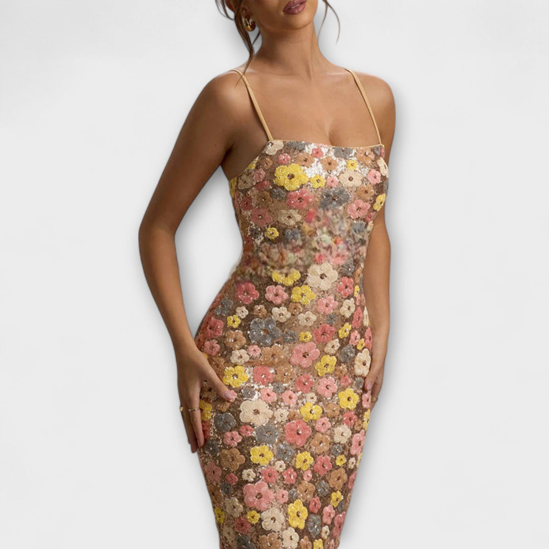 Oakley – Floral Sequin 80s-Inspired Maxi Dress