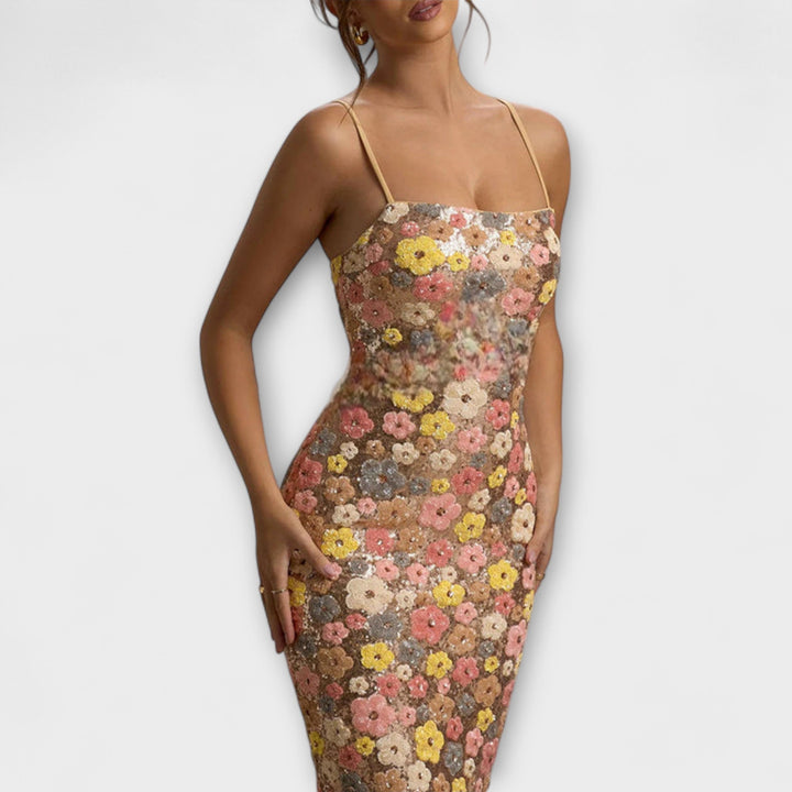 Oakley – Floral Sequin 80s-Inspired Maxi Dress