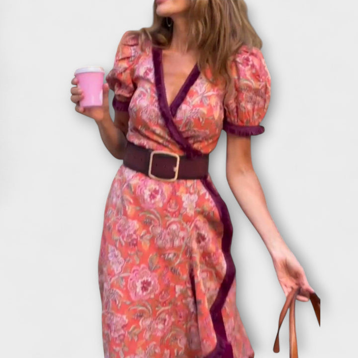 Rosalind – Elegant Pink Maxi Dress with Short Sleeves