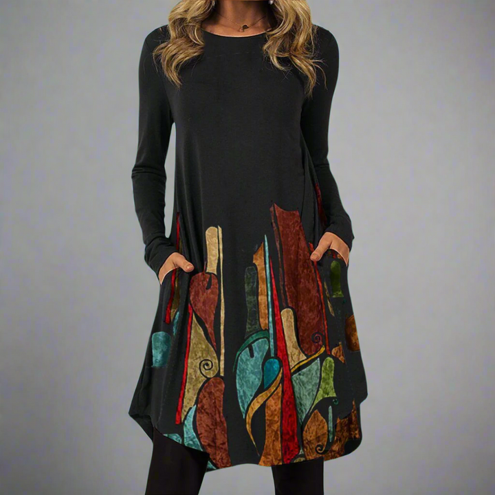 Ysolde | Fashionable dress with printed waistband made of premium fabric
