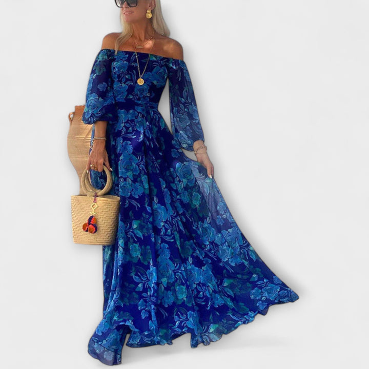 Juniper – Floral Off-Shoulder Smocked Maxi Holiday Dress