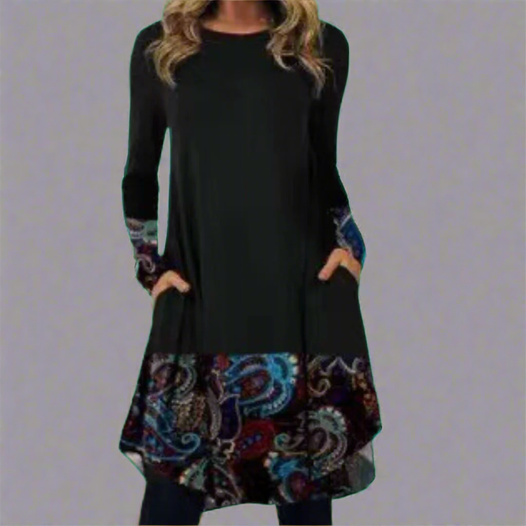 Ysolde | Fashionable dress with printed waistband made of premium fabric