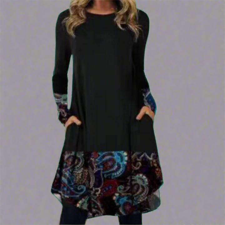 Ysolde | Fashionable dress with printed waistband made of premium fabric