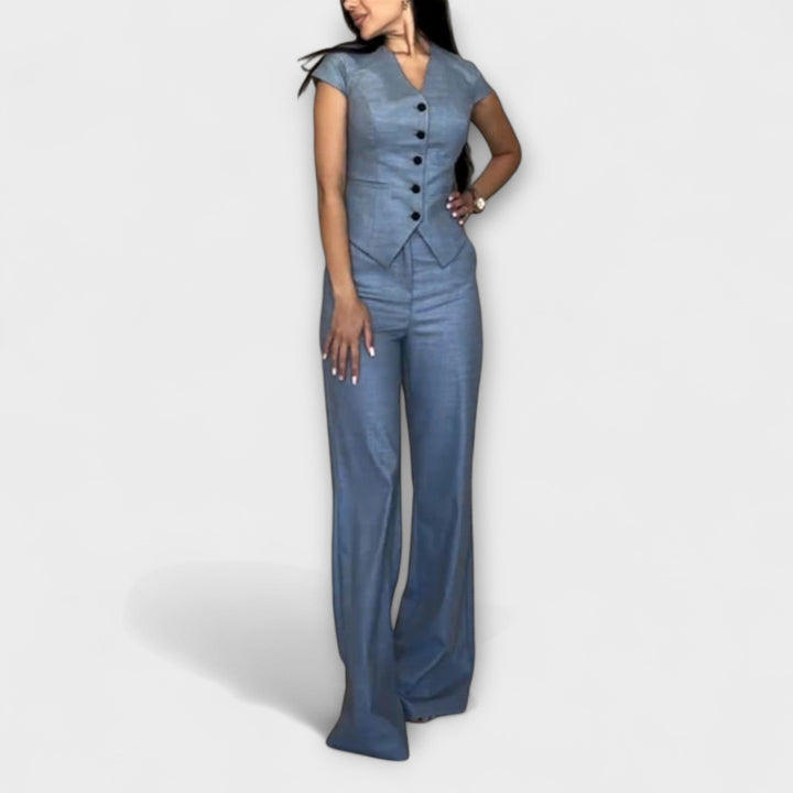 Ivy – Chic V-Neck Top & Trouser Set