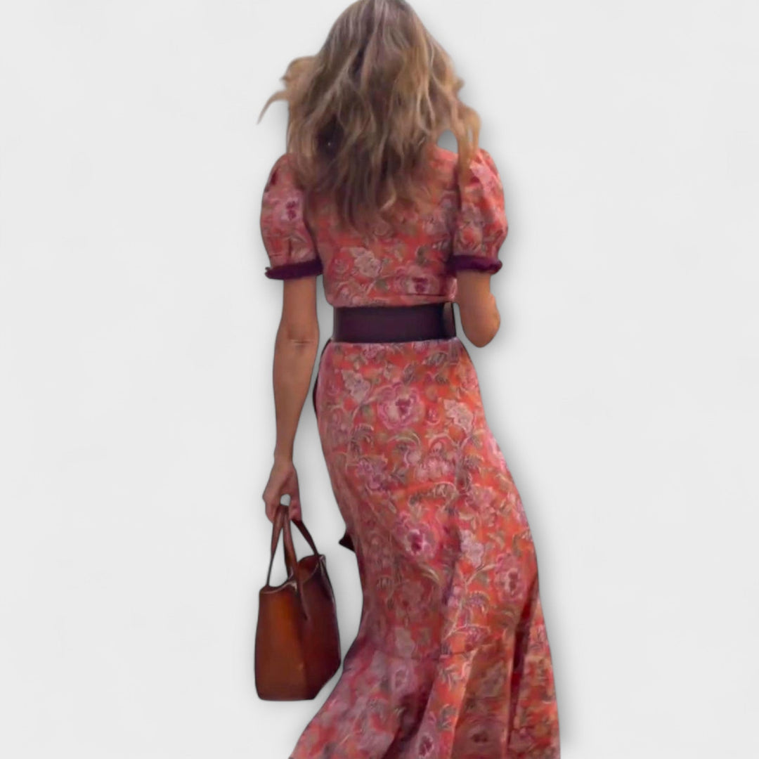 Rosalind – Elegant Pink Maxi Dress with Short Sleeves