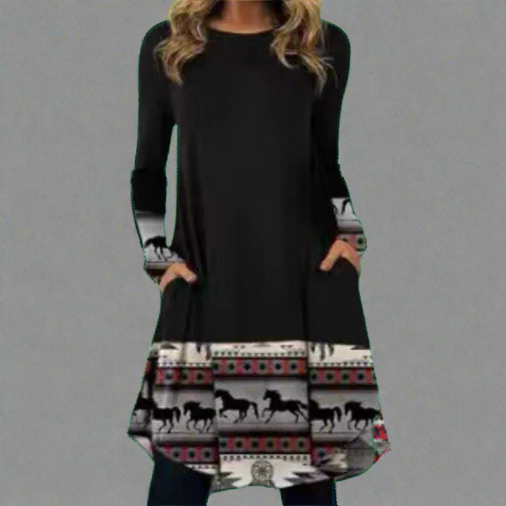 Ysolde | Fashionable dress with printed waistband made of premium fabric
