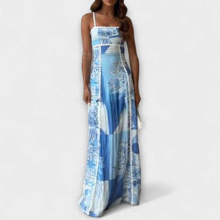 Teresa – Ric Rac Trim Linen Flared Maxi Dress