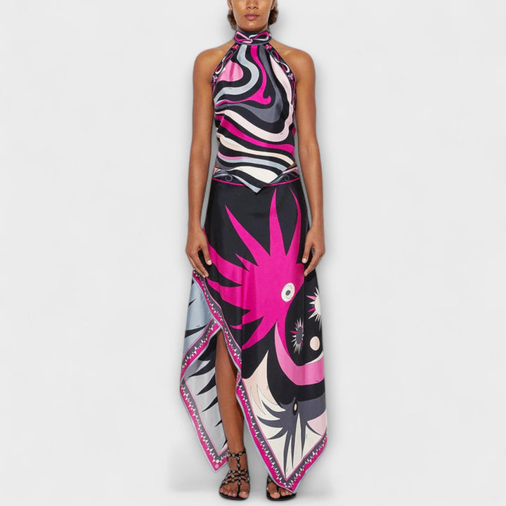 Everly – Halterneck Top & Asymmetric Midi Skirt Set