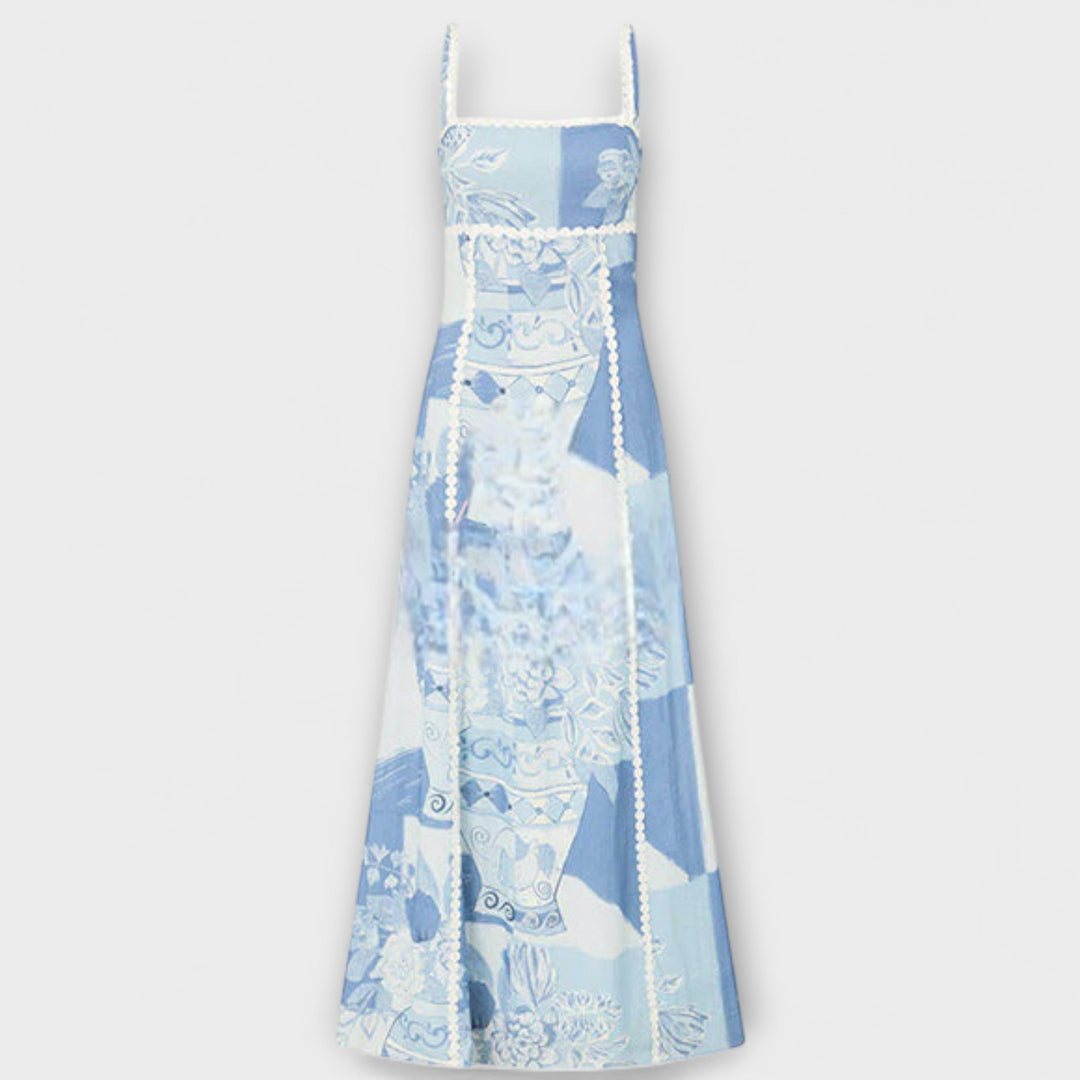 Teresa – Ric Rac Trim Linen Flared Maxi Dress