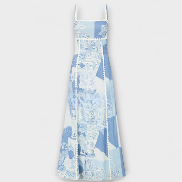 Teresa – Ric Rac Trim Linen Flared Maxi Dress