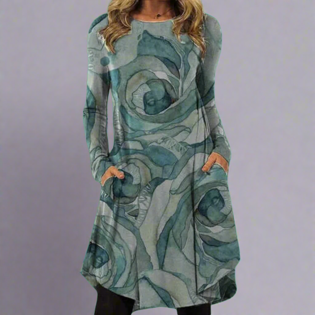 Ysolde | Fashionable dress with printed waistband made of premium fabric